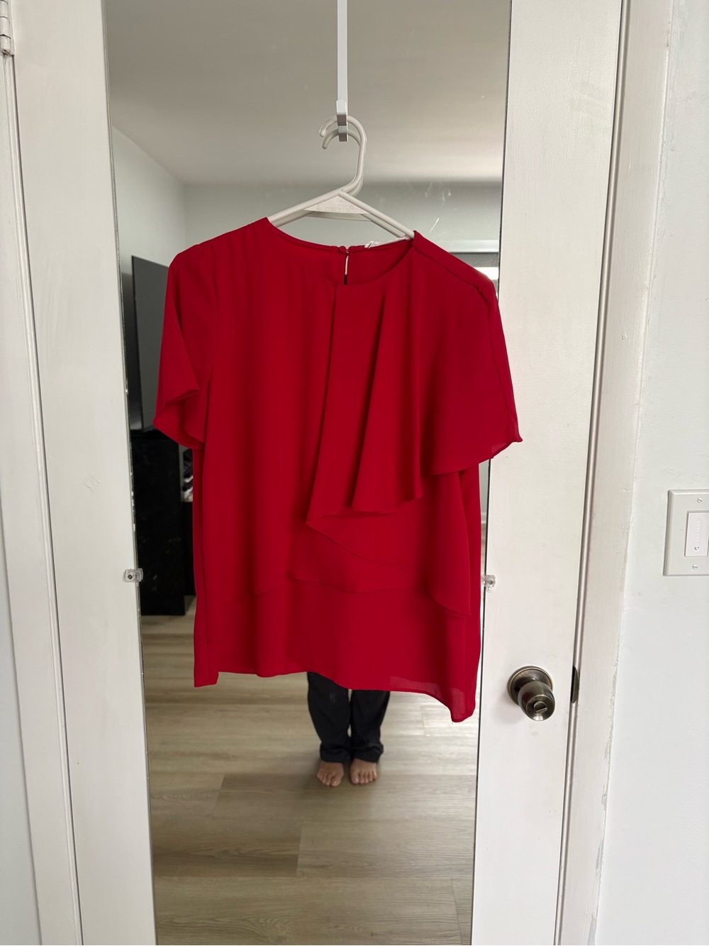 Women's Red Asymmetric Ruffle Blouse